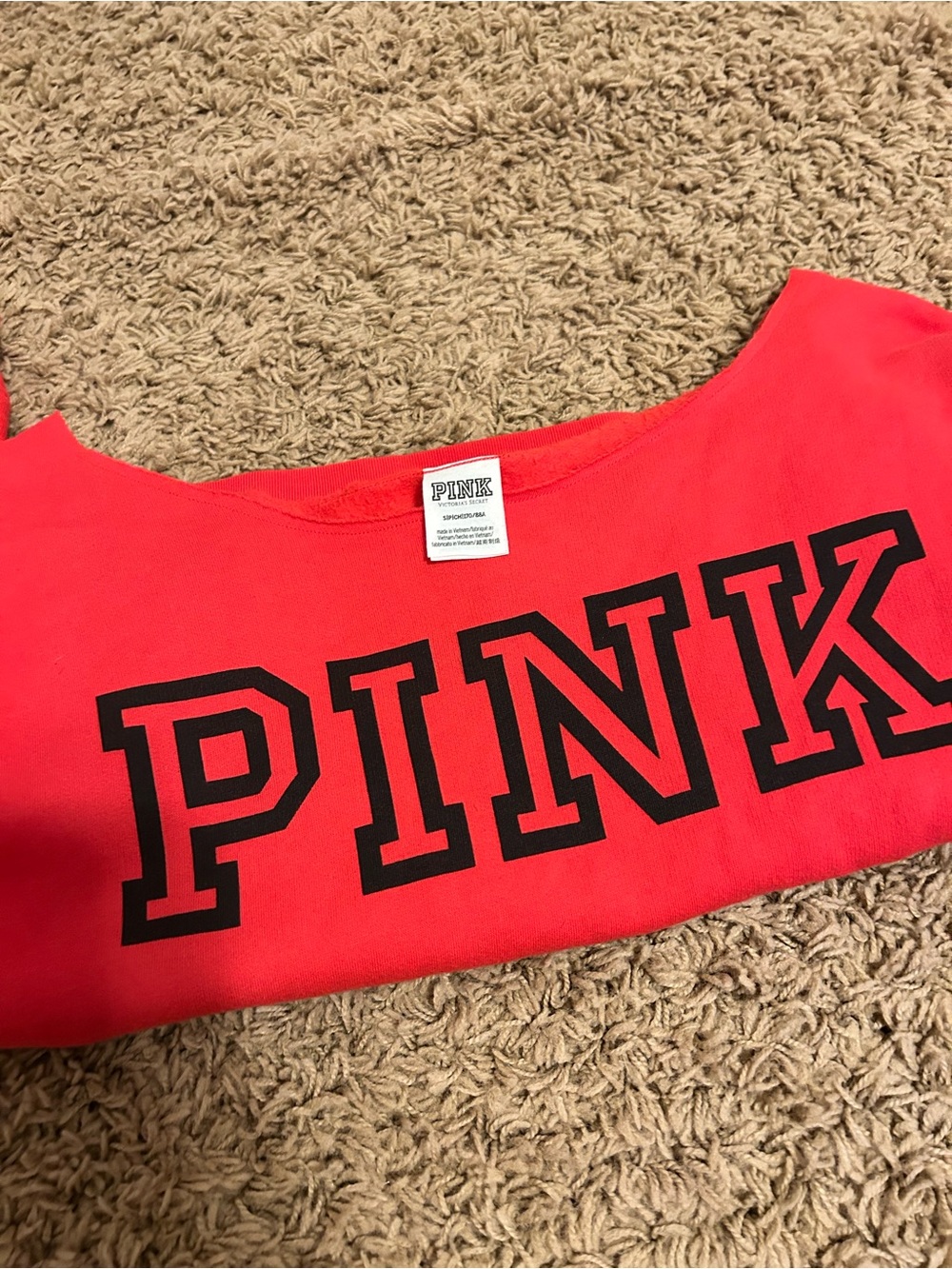 Victoria Secret PINK red and black logo off the shoulder sweatshirt size small - Picture 3 of 6